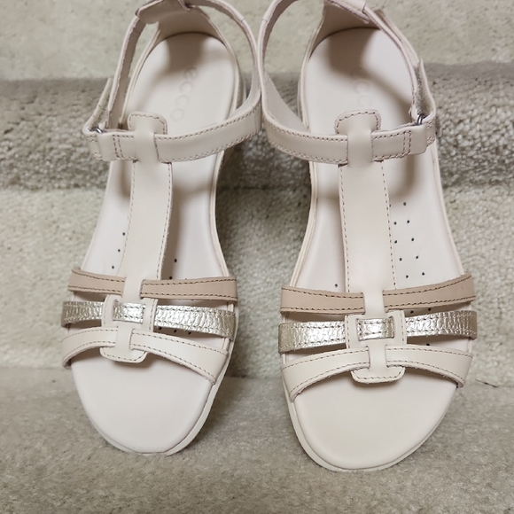 Ecco Cream and Tan Sandals with Silver Accents - Picture 1 of 4